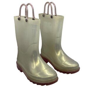Western Chief Kids Pearlized Glitter Lighted Rain Boots Size 10 Clear PVC Rubber